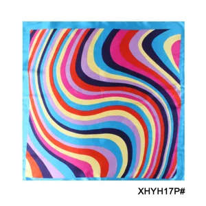 Colorful wave print silk scarf stylish square neckerchief for women fashion accessory