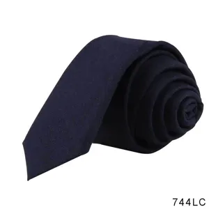 Men solid dark blue casual cotton linen necktie classic formal business accessory
