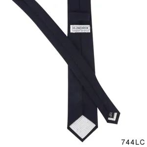 Classic solid dark blue men's necktie detail view, premium fabric and neat stitching.