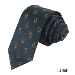 Men's classic dark blue paisley print polyester silk necktie for business and formal wear