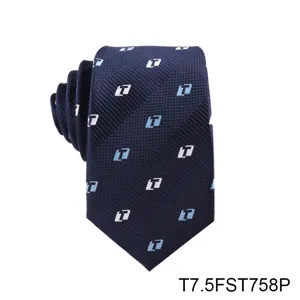 Classic dark blue men's necktie featuring geometric jacquard patterns and professional style.