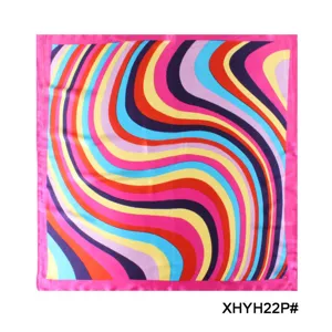 Colorful wavy print square silk scarf for women fashion accessory stylish design detail view
