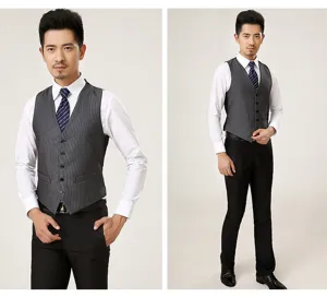 Men's Slim Fit Suit Vest Formal Business Casual Pinstripe Elegant Waistcoat with V-Neck