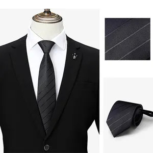 Men's black striped zipper tie business professional lazy necktie easy wear detail
