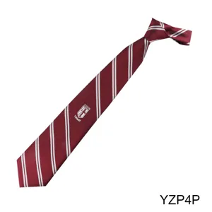 Men's striped jacquard polyester tie, burgundy business formal necktie with classic pattern details.