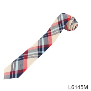 Plaid cotton narrow necktie classic vintage check design school style mens fashion accessory
