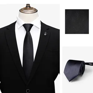 Classic black business men's necktie pre-tied zipper design formal professional wear
