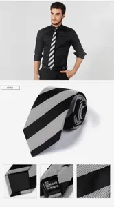 Nahaufnahme des klassischen schwarz-weißen gestreiften Business-Krawattenstoffs.