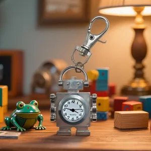 Vintage robot pocket watch keychain quartz watch with cute pendant for kids and adults daily use.