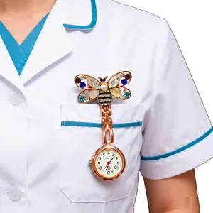 Rhinestone crystal bee nurse watch pocket watch quartz pin fob watch for medical staff.