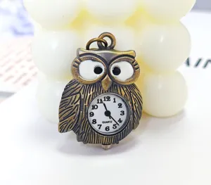 Vintage bronze owl pocket watch quartz pendant necklace unique fashion gift for women
