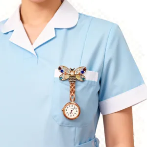 Crystal bee nurse fob watch with gold chain quartz pocket watch for medical staff daily work