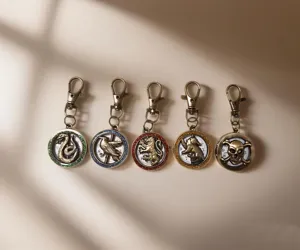Vintage animal pocket watch keychains set, mini quartz hanging watches for daily use.