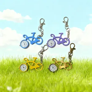 Leuke fietsvormige zakhorloge sleutelhanger, kleurrijke metalen quartz horloge hanger.