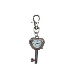Orologio da tasca al quarzo a forma di chiave a cuore portachiavi ciondolo borsa carino