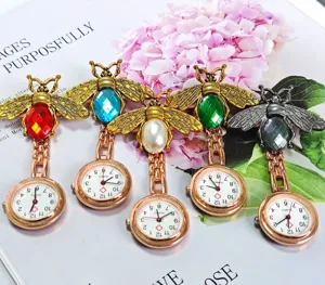 Wholesale alloy bee nurse watch with crystal rhinestones, cute quartz pocket watch for daily use.