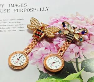 Crystal Bee Nurse Watch Alloy Rhinestone Brooch Pocket Watch Quartz Gift for Students