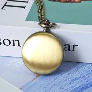 Orologio da tasca al quarzo in bronzo vintage con catena lunga collana retro per uomo donna