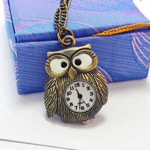 Vintage Bronze Owl Pocket Watch Quartz Movement Necklace KeyChain Creative Holiday Festival Gift Fashion Jewelry