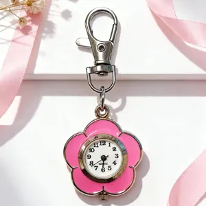Cartoon Sunflower Pendant Quartz Pocket Watch Student Keychain Hanging Watch Colorful Epoxy Resin Alloy Jewelry