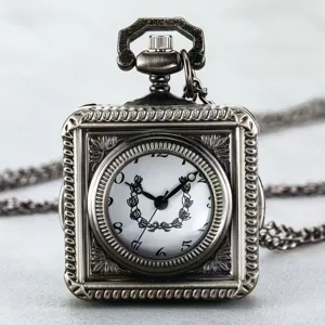 Vintage Hollow Square Pocket Watch Quartz Movement With Necklace Chain Retro Pocket Watch For Men Women Student Gift
