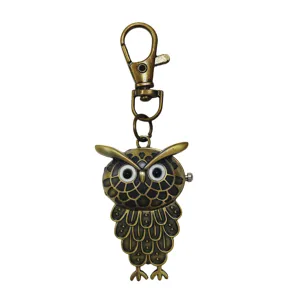 Vintage owl pocket watch keychain bronze retro hanging watch creative gift for daily use