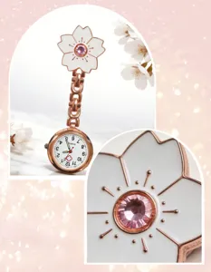 Compact fashion cherry flower nurse watch quartz pocket watch medical jewelry gift for nurse
