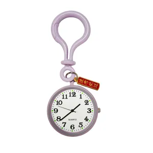 Paarse studenten examen zakhorloge met clip, leuke quartz zakhorloge witte wijzerplaat.