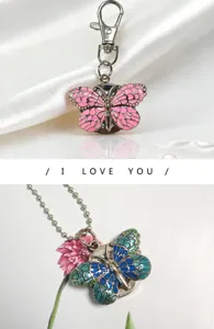 Fashion Gradient Enamel Butterfly Keychain Watch Cute Nurse Pocket Watch Pendant Gift Item