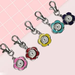 Colorful cartoon sunflower keychain pocket watch quartz hanging clock for students daily use main view