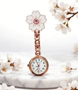 Compact stylish sakura nurse watch quartz pocket watch detail view elegant rose gold style.