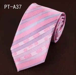 Close-up of pink and purple striped necktie with floral weave, elegant formal business accessory.
