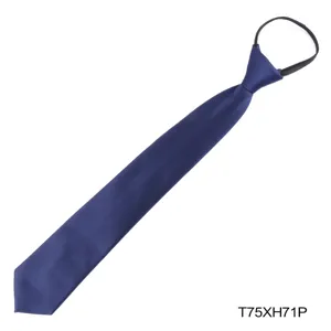 Blue zipper tie for men, easy pull-up lazy necktie, business formal wear and student suit accessory.