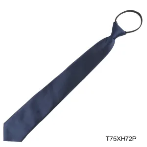Close-up detail of navy blue zipper tie fabric texture and knot structure for business wear.
