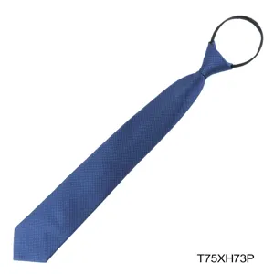 Blue textured zipper necktie detail shot, convenient ready-made pull design for business.