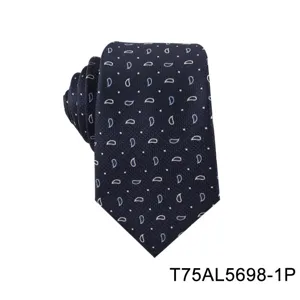 Men's business paisley jacquard necktie, folded neatly, elegant dark blue formal tie for men.