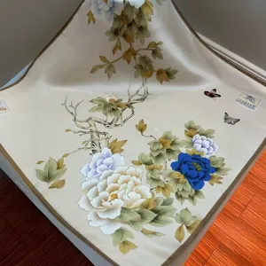 Exquisite mulberry silk square scarf featuring elegant Chinese style peony floral prints for women.