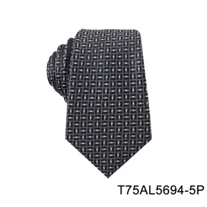 Men's business formal jacquard silk tie with geometric grid pattern, elegant and stylish.