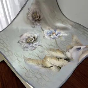Mulberry silk square scarf with digital floral print, thin versatile daily sun protection silk item.