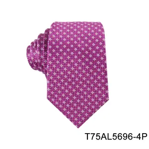 Men's formal business jacquard silk tie with geometric polka dot pattern, magenta style.