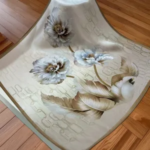 Silk square scarf with elegant floral print and chain design for women daily wear.