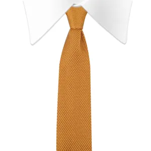 Men's solid orange knitted tie with arrow shape design, perfect for casual and business wear.