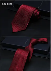 Elegant red silk tie for men, classic jacquard business formal necktie in gift box.