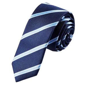 Men navy blue striped narrow tie stylish formal business suit necktie for daily wear 6cm