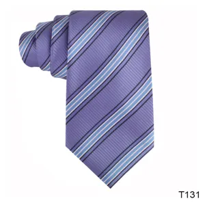 Men's purple striped necktie, classic woven jacquard polyester formal business neck wear.
