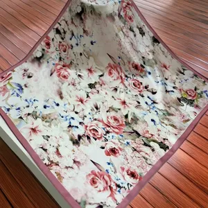 Silk square scarf with floral print, elegant women accessory for spring and summer daily wear.