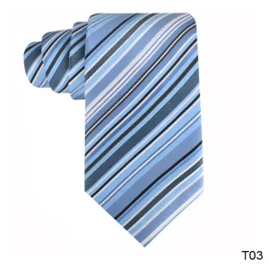 Men's blue striped polyester necktie, classic casual business neck wear for daily matching.