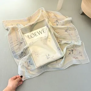 Floral silk scarf for women 70x70cm lightweight square neckerchief stylish accessory