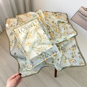 Women floral print silk square scarf small neckerchief elegant daily shawl 70cm