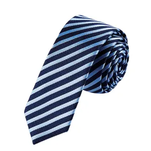 Men women fashion silk striped necktie navy blue slim tie stylish business formal tie